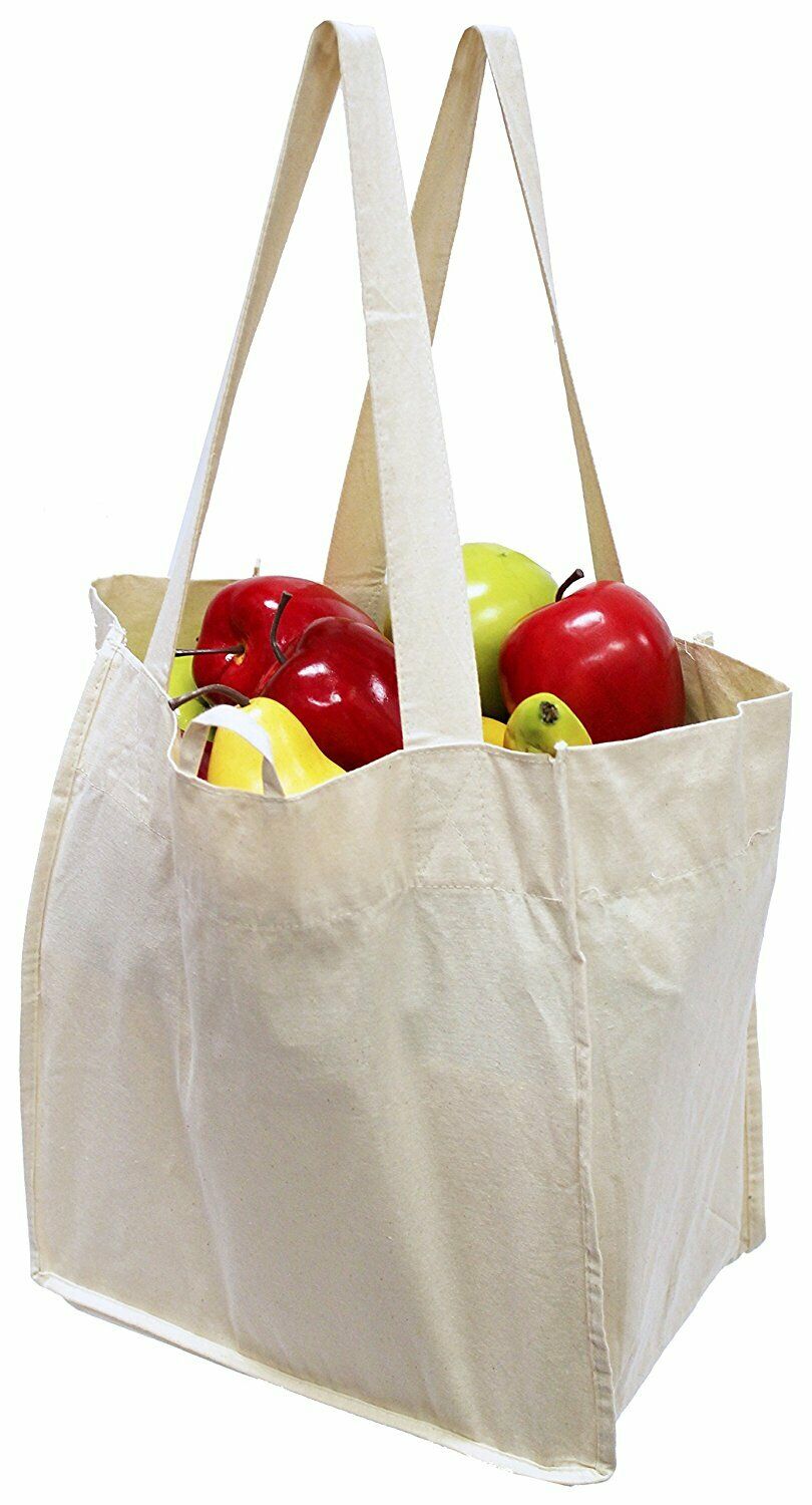 Earthwise Cotton Canvas Reusable Shopping Grocery Bag Tote (4 Pack)
