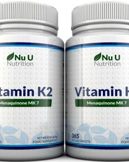 Vitamin K2 MK 7 0mcg - 2 Bottles 365 Vegetarian and Vegan Tablets By Nu U