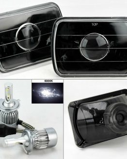 7X6" Black Glass Projector Headlight Conversion w/ 6K 36W LED H4 Bulbs Pair Plym