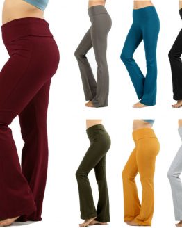 Womens Plus Size Yoga Pants Flare Leg Fold Over Waist Bootcut Gym Workout Cotton
