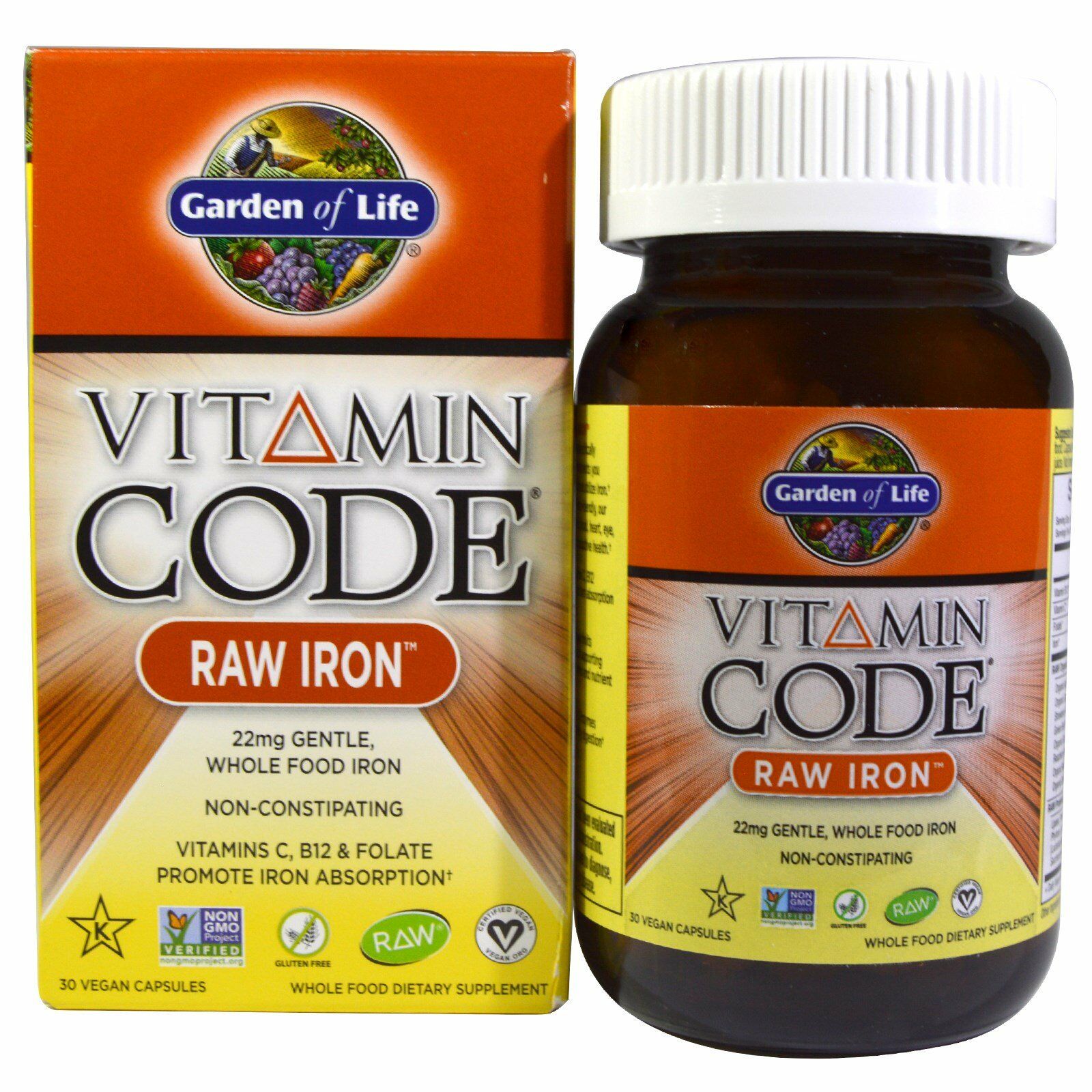 Garden of Life Vitamin Code RAW Iron 30 Vegan Caps Gluten ...