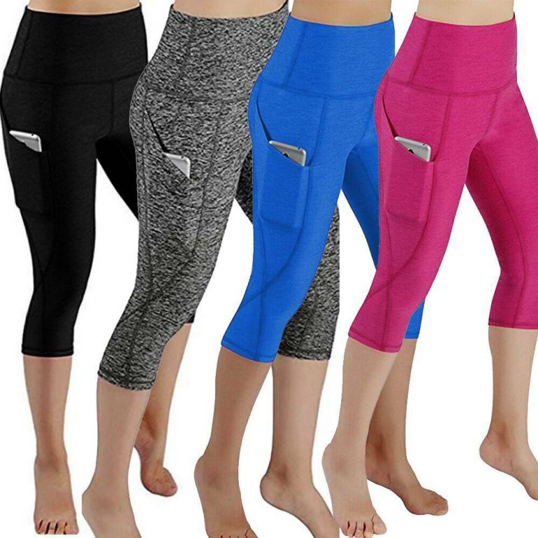 Womens Capri Yoga Pants Pockets Run Gym Sport Fitness Cropped Leggings Workout